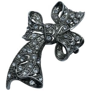 Eisenberg Ice Silver Tone Rhinestone Covered Bow Brooch / Pin